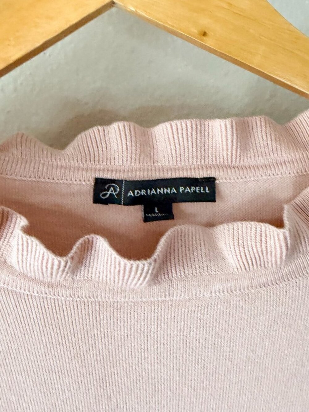 Adrianna Papell Pink Swiss Dot Sheer Sleeve Ruffle Sweater Top Large - Picture 3 of 5